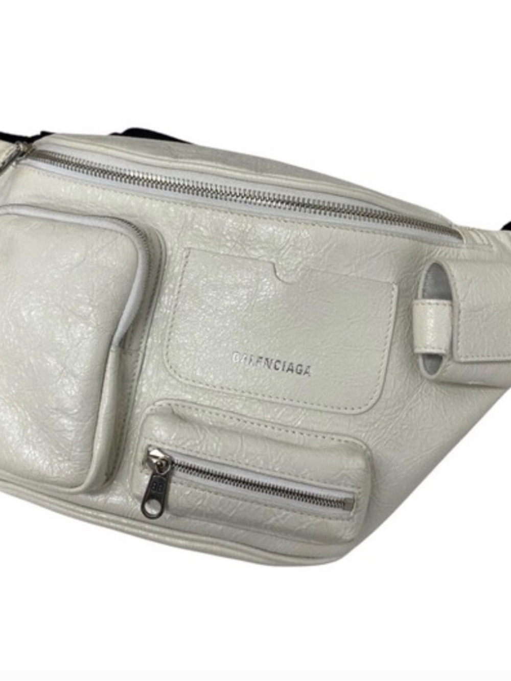 Balenciaga Cream Leather Belt Bag with Silver Hardware